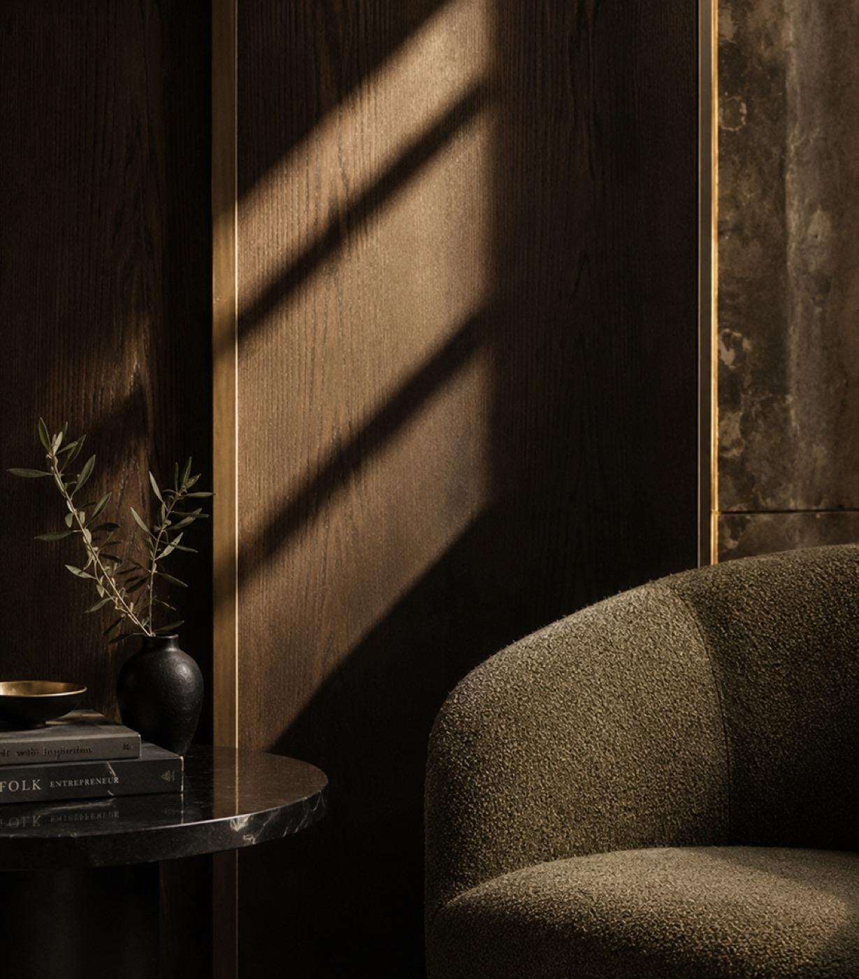 A quiet hotel interior in afternoon light